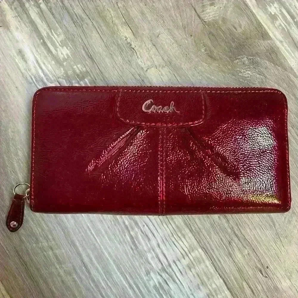 Coach Patent Red Button Snap wallet